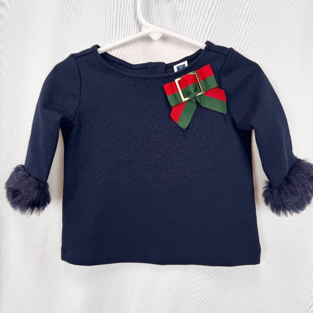 NWT Janie and Jack Girl's Size 12 to 18 Months Blue Top Shirt Faux Fur Bow